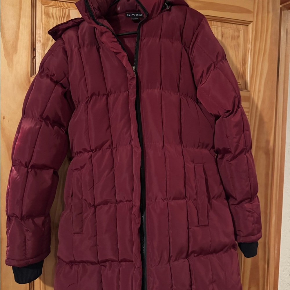 U2 Wear Me Out Red Ski Jacket with Hood and Quilted Design